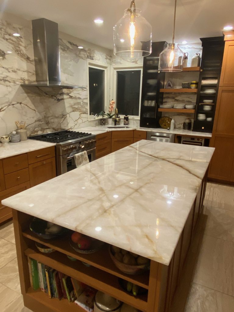 cristallo quartzite kitchen, also known as crystal saint quartzite