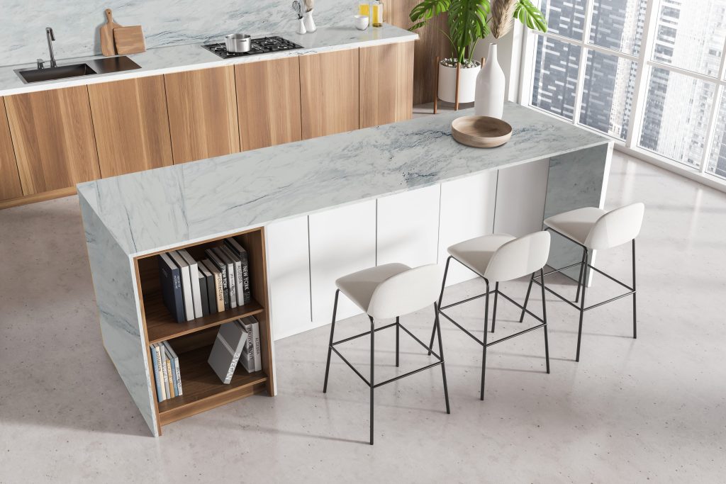 white marble kitchen countertop