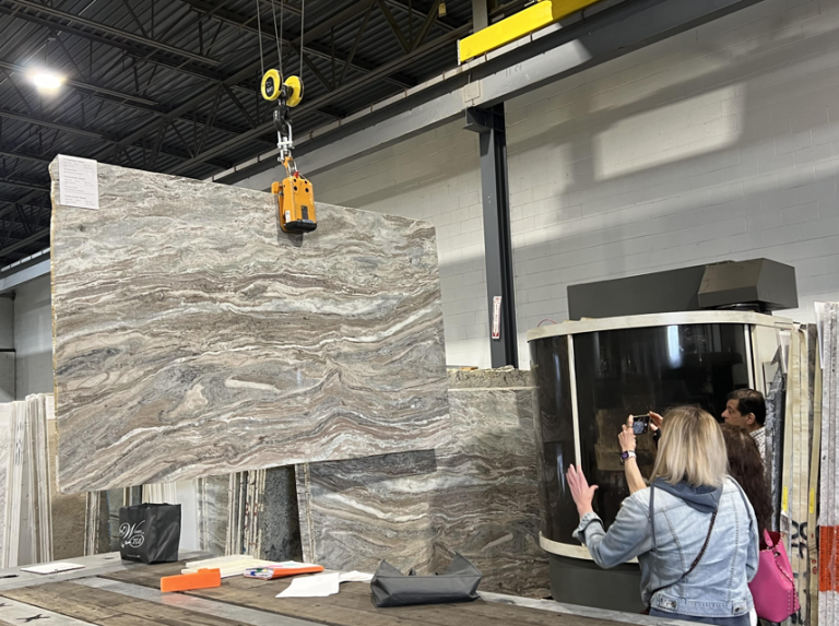 contractor selecting stone slabs for fabrication at Stone Park USA in New Jersey