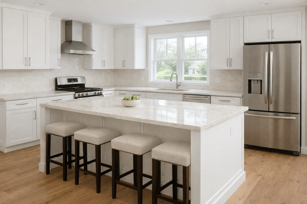 white quartz kitchen countertops